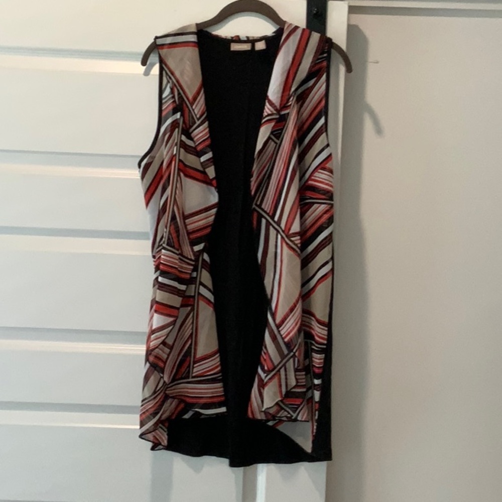 Chico's Black and Red Geometric Long Flowing Vest